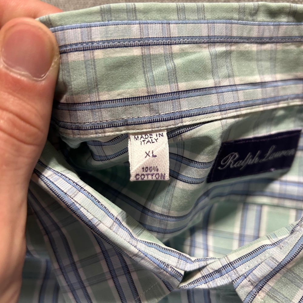 Ralph Lauren Purple Label Shirt Mens XL Green Plaid Made in Italy Cotton Luxury - Picture 4 of 8